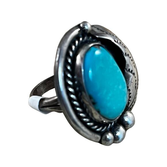 Vintage Turquoise Sterling Silver Native American Navajo Ring Sz 6.5 - Picture 3 of 9